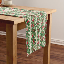 Caminho De Mesa Pequeno Classic Holly Pine Christmas Botanical 