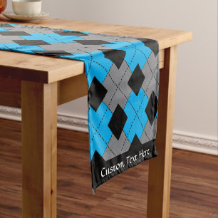Caminho De Mesa Pequeno Clássico Argyle Blue Diamond Personalizado