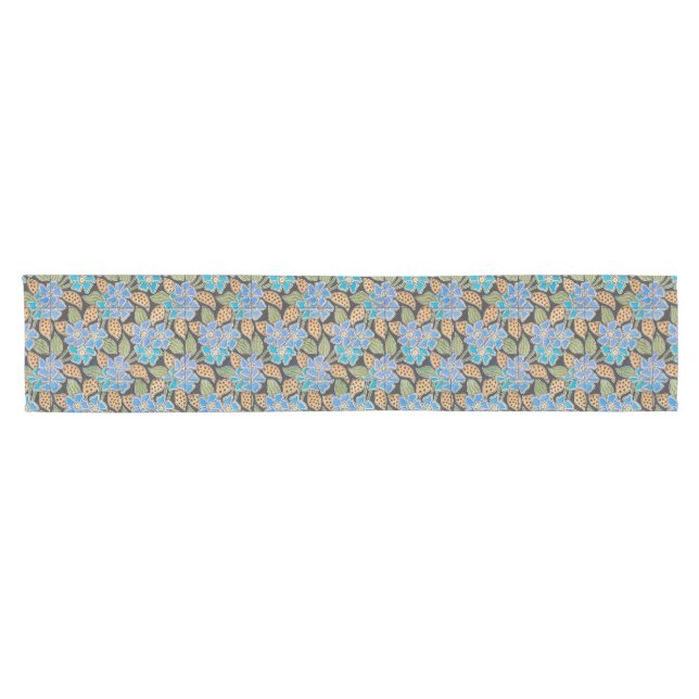 Caminho De Mesa Pequeno Clássico Floral Clássico Azul-Flor Elegante (Horizontal)