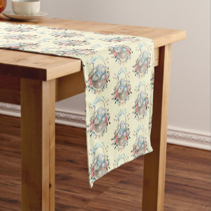 Caminho De Mesa Pequeno Coelhinho bonito em uma cesta com ovos e flores Bo