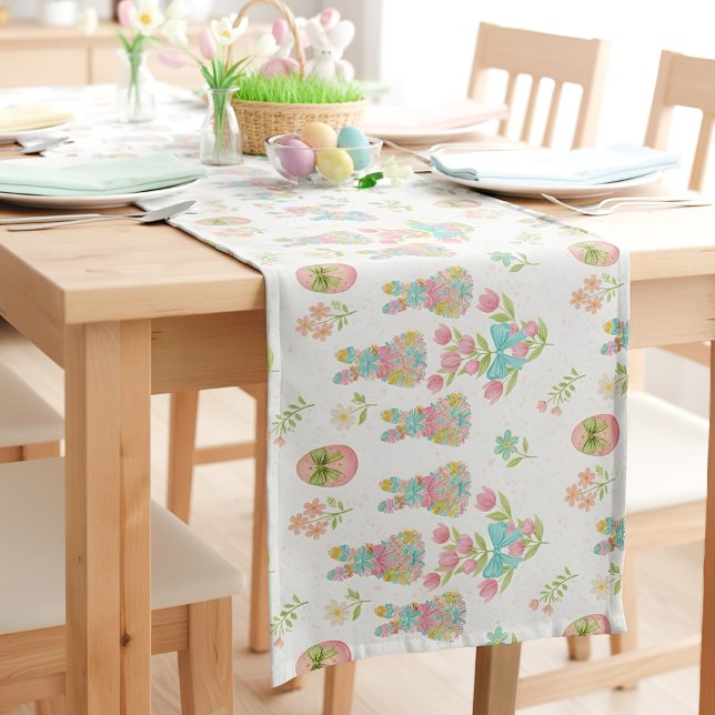 Caminho De Mesa Pequeno Coelhinho de Laço Pastel Floral de Páscoa Primaver (Criador carregado)