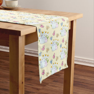 Caminho De Mesa Pequeno Coelhinhos bonitos com margaridas Primavera e borb