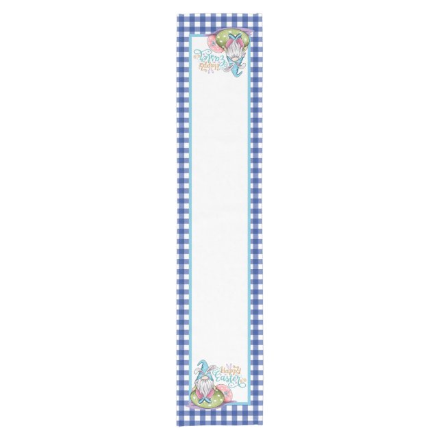 Caminho De Mesa Pequeno Coelho Gnomo da Páscoa Xadrez Azul  (Frente)