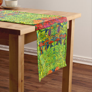 Caminho De Mesa Pequeno Cogumelos Pássaro Retro Arte Nova Padrão por Voyse