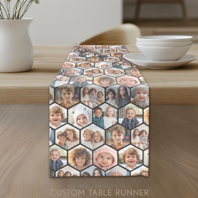 Caminho De Mesa Pequeno Colagem de Fotos em Honeycomb com 12 Fotos (Custom Photo Table Runner)