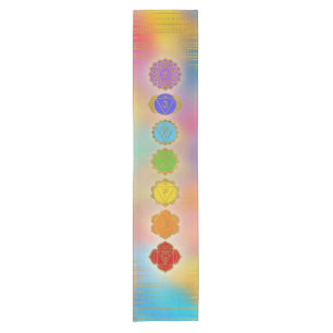 Caminho De Mesa Pequeno Composição dourada colorida de Chakras