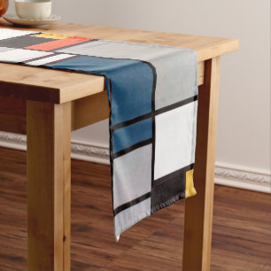 Caminho De Mesa Pequeno Composição Mondriana com Vermelho, Azul, Preto,
