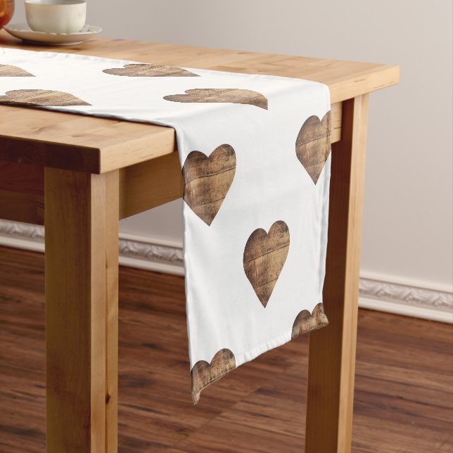 Caminho De Mesa Pequeno Corações de Madeira Marrom-Russo Simétrico Grande (No Local)