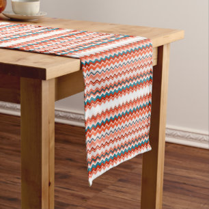 Caminho De Mesa Pequeno Coral Salmão Laranja Turquesa Fraca Zigzag Padrão