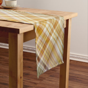 Caminho De Mesa Pequeno Corno seco Amarelo e Xadrez verde-oliva