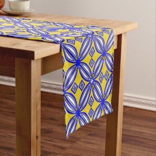 Caminho De Mesa Pequeno Corredor azul e amarelo da mesa do teste padrão d