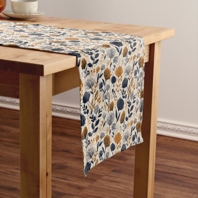 Caminho De Mesa Pequeno Corredor de Mesa Botânico Navy & Ochre (No Local)
