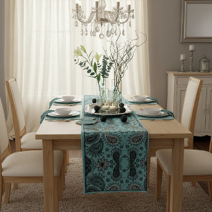 Caminho De Mesa Pequeno Corredor de mesa curto paisley em azul-marinho esc