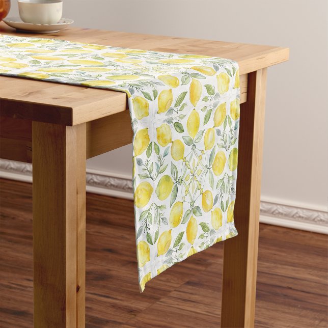 Caminho De Mesa Pequeno Corredor de Mesa de Limões (Watercolor Citrus Lemon Botanical Bridal Shower Table Runner by Painted Paperie)
