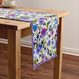 Caminho De Mesa Pequeno Corredor de mesa médio floral roxo e azul