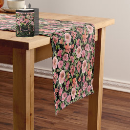 Caminho De Mesa Pequeno Corredor de Mesa Preta Floral Rosa
