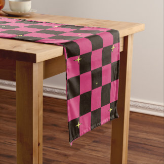 Caminho De Mesa Pequeno Corredor de Mesa Xadrez Preto Halloween Pink Star