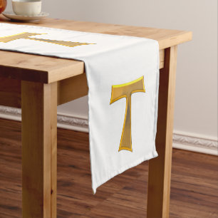 Caminho De Mesa Pequeno Cruz de tau Franciscan do olhar 3-D dourado