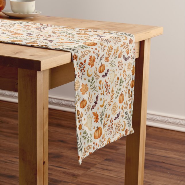 Caminho De Mesa Pequeno Cute Autumn Pumpkin Ghost Halloween Pattern (No Local)