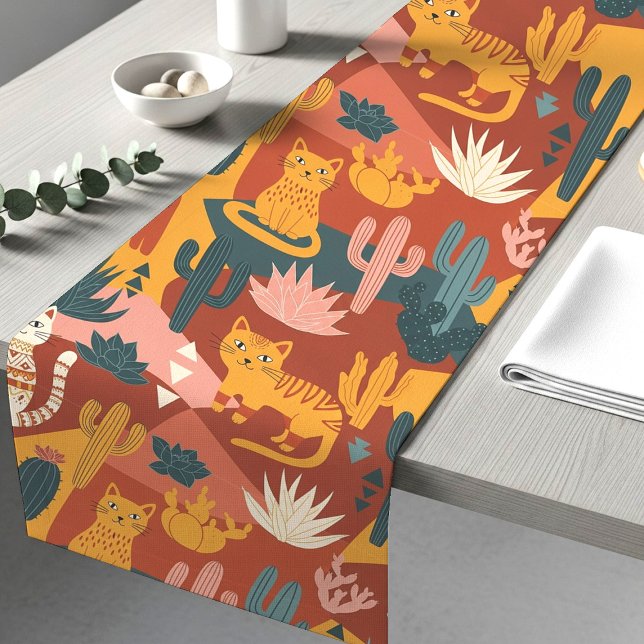 Caminho De Mesa Pequeno Cute Boho Desert Cats Cactus Succulent Pattern (Criador carregado)