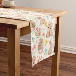 Caminho De Mesa Pequeno Cute Bunny Floral Spring Pattern