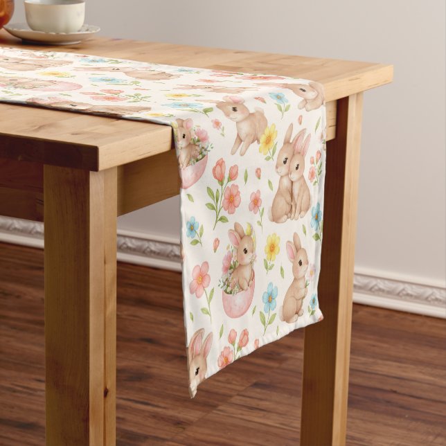 Caminho De Mesa Pequeno Cute Bunny Floral Spring Pattern (No Local)