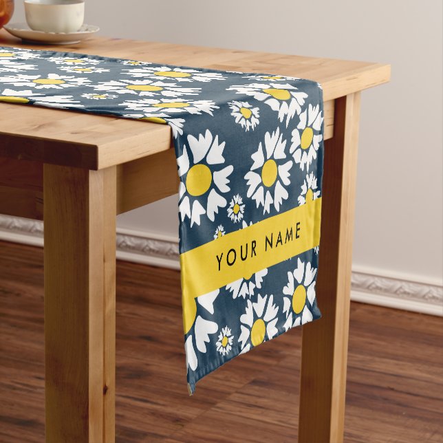 Caminho De Mesa Pequeno Daisy Pattern, White Daisies, Seu Nome (No Local)