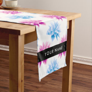 Caminho De Mesa Pequeno Dália Rosa e Azul, Padrão Floral, Seu Nome
