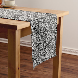 Caminho De Mesa Pequeno Damasco do cardo de William Morris, preto e branco