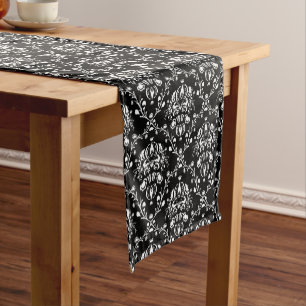 Caminho De Mesa Pequeno Damasco preto e branco
