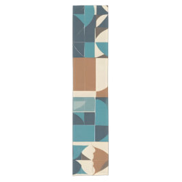 Caminho De Mesa Pequeno Dark Blue, Teal, Brown, and Tan Geometric Pattern