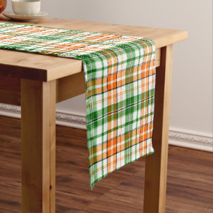Caminho De Mesa Pequeno Desenho Xadrez Escocês Laranja Verde Branco
