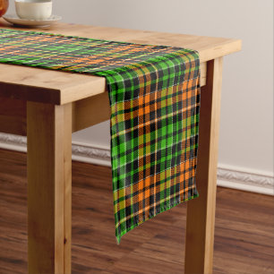 Caminho De Mesa Pequeno Desenho Xadrez Tartan Preto Laranja Verde