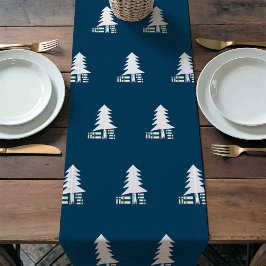 Caminho De Mesa Pequeno Design de árvore de Natal azul escuro e branco