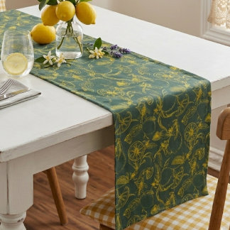Caminho De Mesa Pequeno Design de Limão Amarelo Desenhado à Mão em Verde E