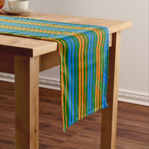 Caminho De Mesa Pequeno Design de Listras Verticais Laranja Verde Azul