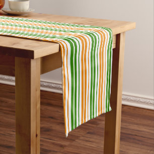 Caminho De Mesa Pequeno Design de Listras Verticais Laranja Verde Branco