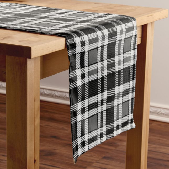 Caminho De Mesa Pequeno Design de Tartan Xadrez Flannel Branco preto (Criador carregado)