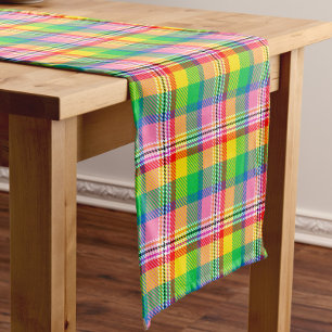 Caminho De Mesa Pequeno Design de Xadrez de Tartan Amarelo verde-rosa