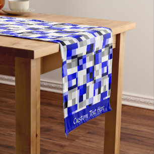 Caminho De Mesa Pequeno Design do Verificador Preto Geométrico Azul Modern