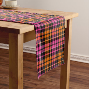 Caminho De Mesa Pequeno Design Xadrez Escocês Laranja Rosa Preto