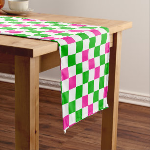 Caminho De Mesa Pequeno Design Xadrez Rosa Branco Verde