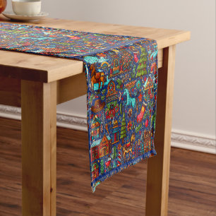 Caminho De Mesa Pequeno Diversão do padrão ocidental azul de Natal