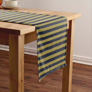 Caminho De Mesa Pequeno Dourado fino Elegante e Marinho Vertical Strips Ve