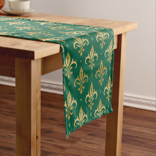 Caminho De Mesa Pequeno Dourado padrão uniforme de pulgas-de-lis em verde