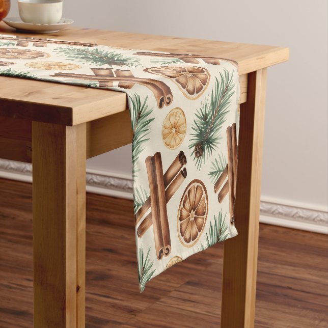 Caminho De Mesa Pequeno Dry Oranges Cinnamon Sticks Fir Branches (No Local)