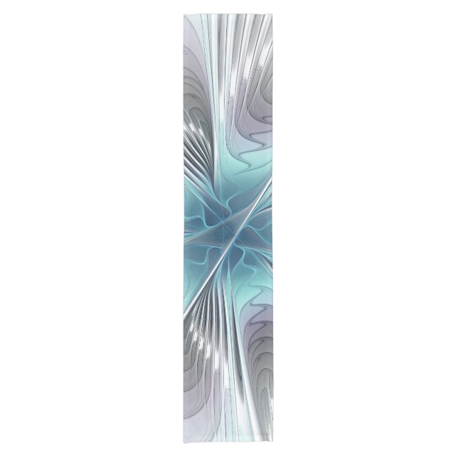 Caminho De Mesa Pequeno Elegance Modern Blue Cinza White Fractal Art Flowe (Frente)