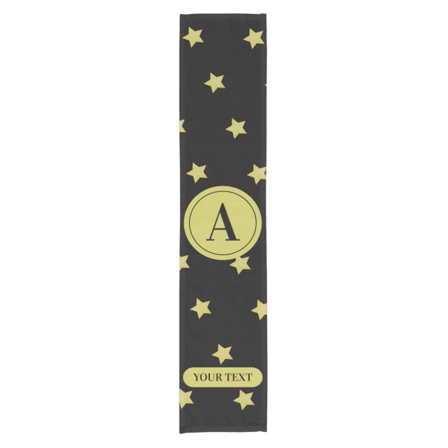 Caminho De Mesa Pequeno Elegant Gold & Black Star Pattern Monogram (Frente)