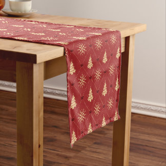 Caminho De Mesa Pequeno Elegant Red Gold Christmas Tree Snowflakes Pattern