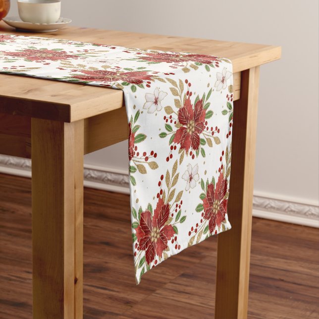 Caminho De Mesa Pequeno Elegant Winter Poinsettia Floral Pattern (No Local)